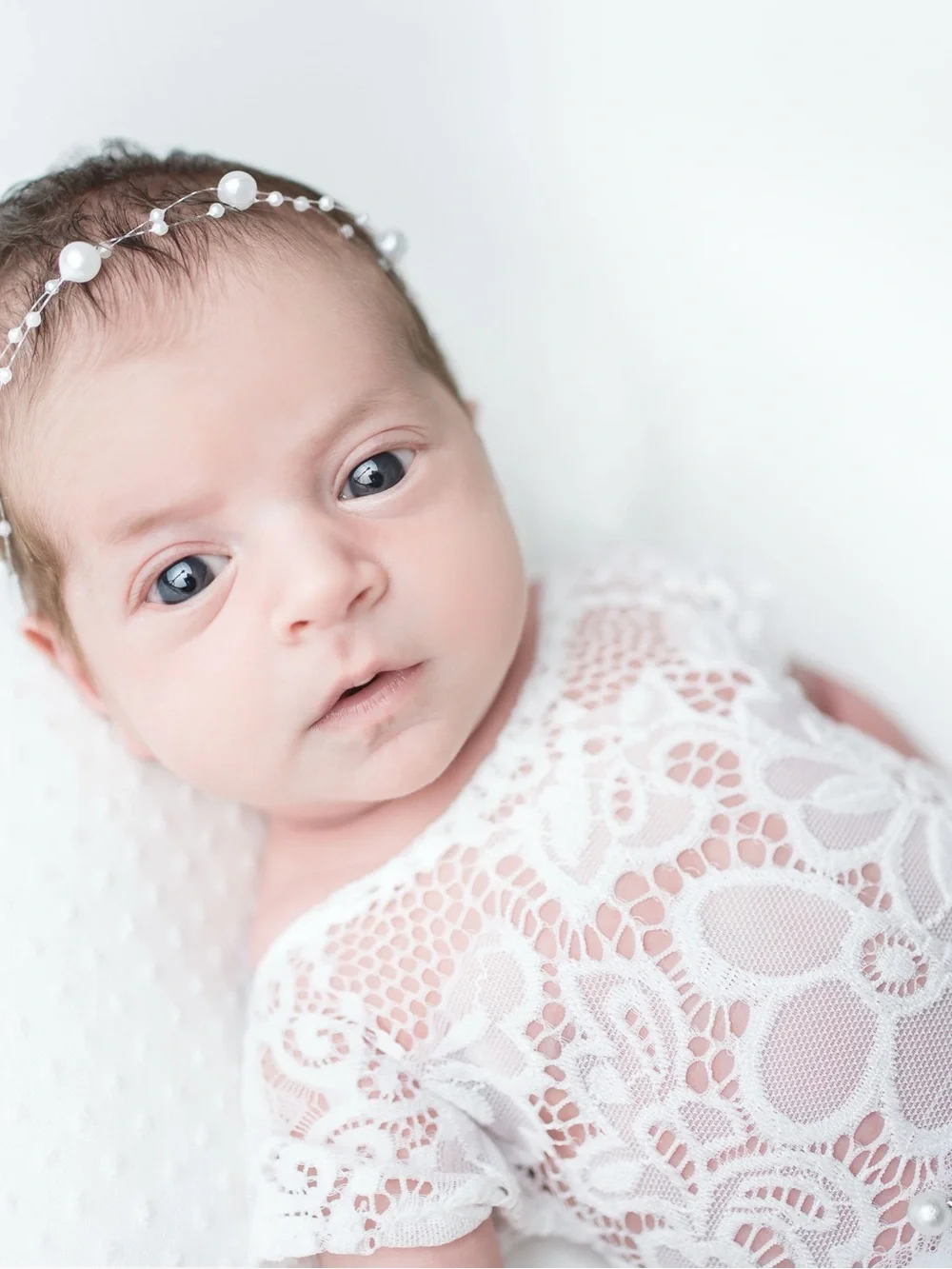 Custom Newborn Pearl Lace Romper & Headband